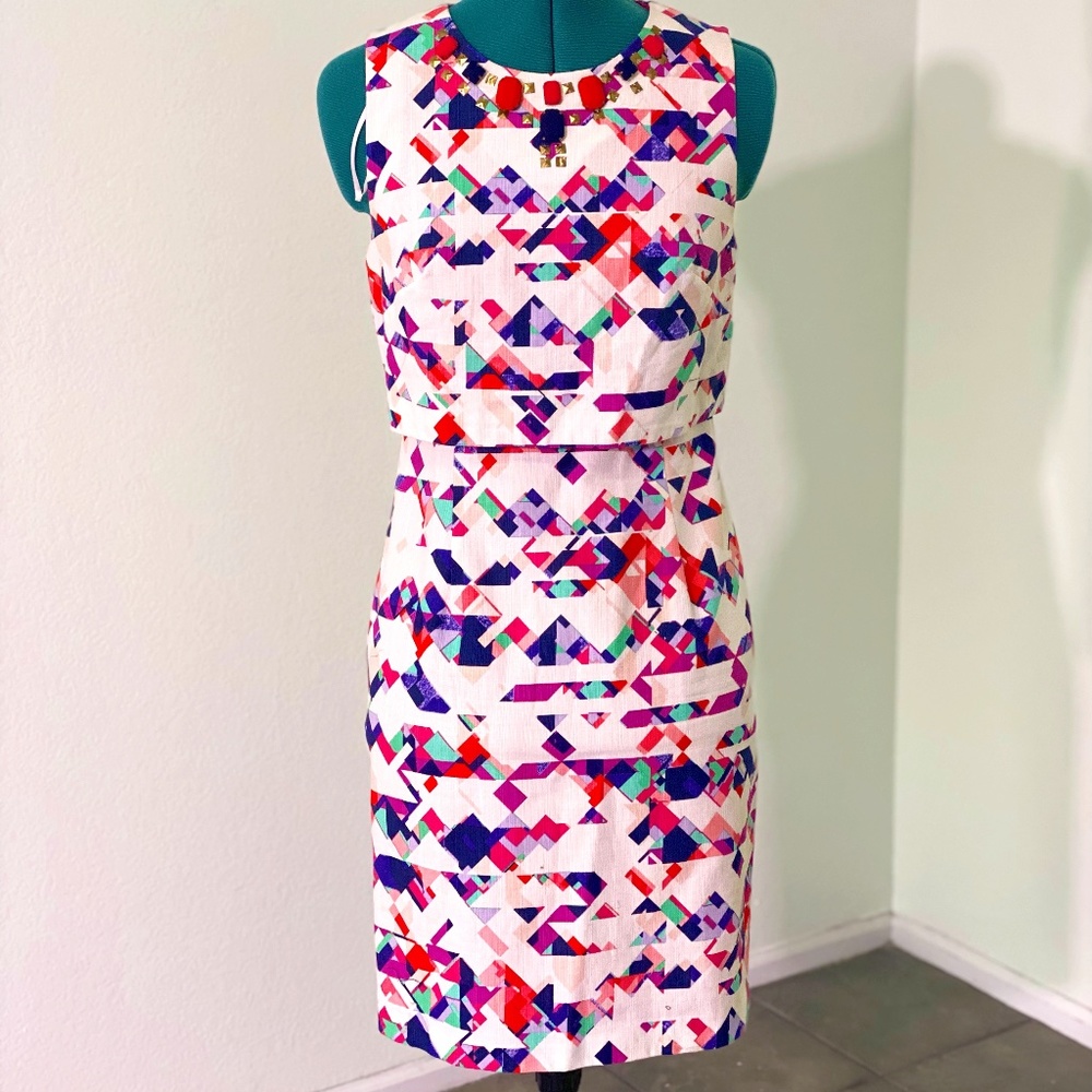 Vince Camuto Geographic Print Stone Neckline Dress